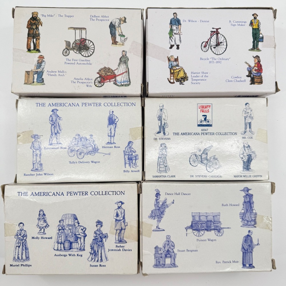 Vintage Liberty Falls Americana Pewter Collection Figures Set 6 Boxs Western